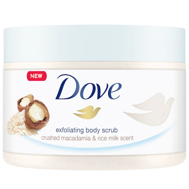 DOVE EXFOLIATING BODY SCRUB 225ML(CRUSHED MACADAMIA & RICE MILK SCENT)